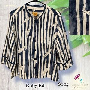 Ruby Rd. - Sz 14 - 100% silk shirt - 3/4 arm length - leaves & stripes